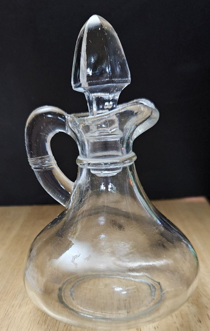 Vtg 5.25" Small Clear Glass Genie-Shaped Cruet Oil Bottle w/ Stopper NICE